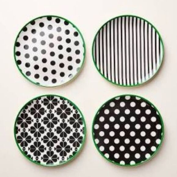 Kate Spade NY x Target 2025 Black and White Clover Appetizer Plate Set of 4 NEW - Picture 6 of 10